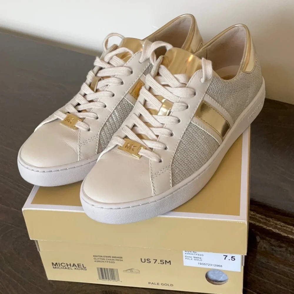 MICHAEL KORS Keaton Stripe Sneaker Pale Gold - Picture 2 of 7